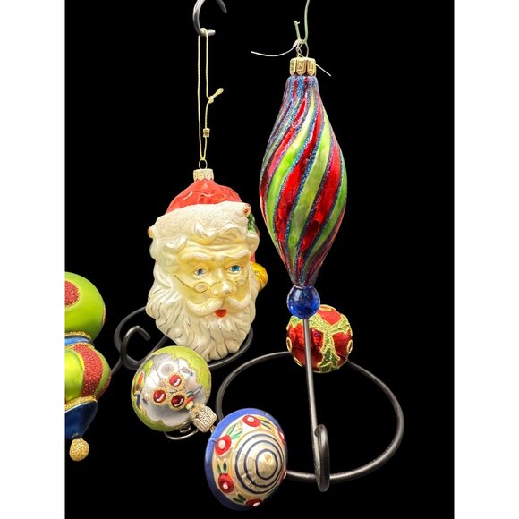 Vtg. Hand-Painted Christmas Ornaments Set Of 11 Santa Head & Glass Balls - Picture 2 of 12
